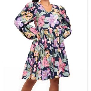 New, Yaslio  3/4 sleeves floral dress sky captain flower Aop women's size XS